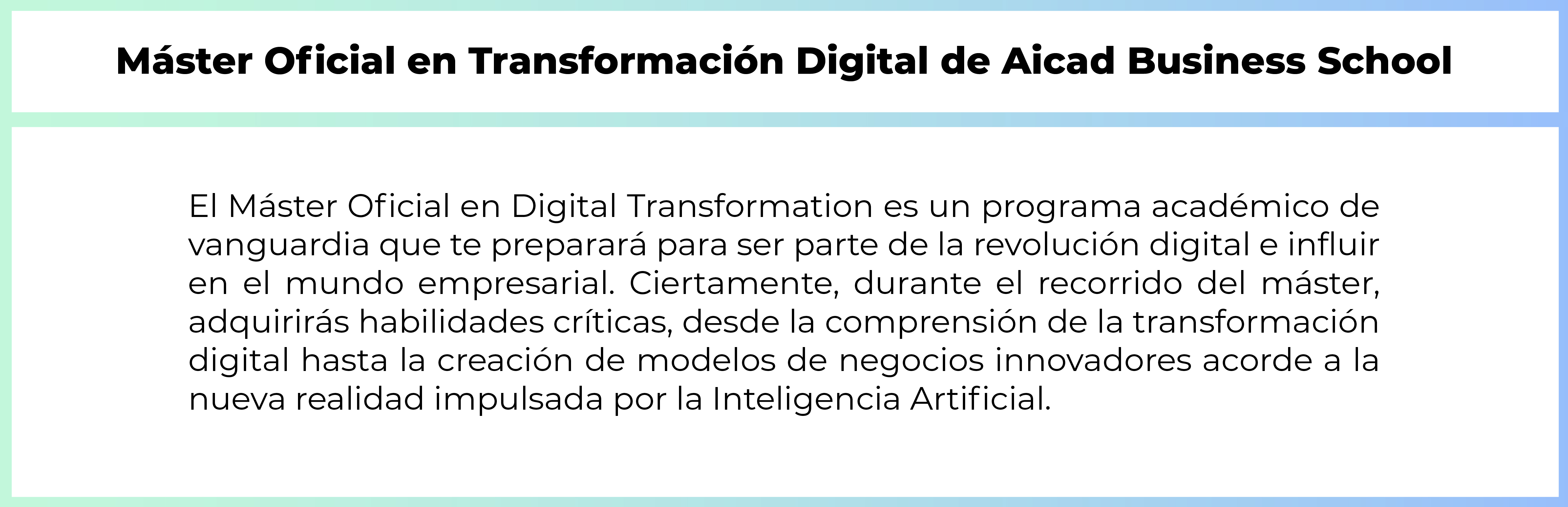 Máster Oficial en Transformación Digital de Aicad Business School